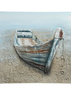 Altes Holzboot Leinwand-handgemalt, Grau
