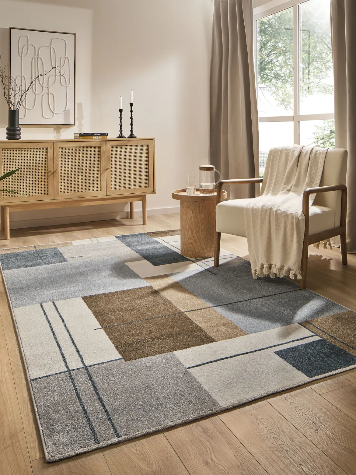 Favoretta Moderner Teppich, Blau/Taupe