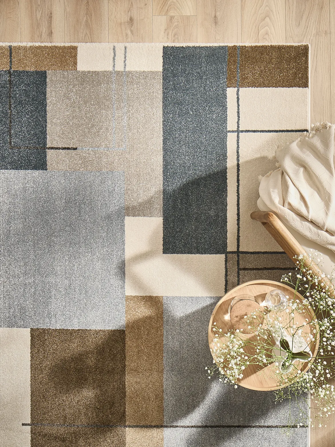 Favoretta Moderner Teppich, Blau/Taupe