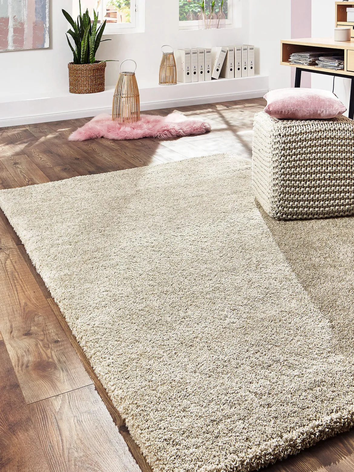 Lounge Hochflor-Teppich, Hellbeige