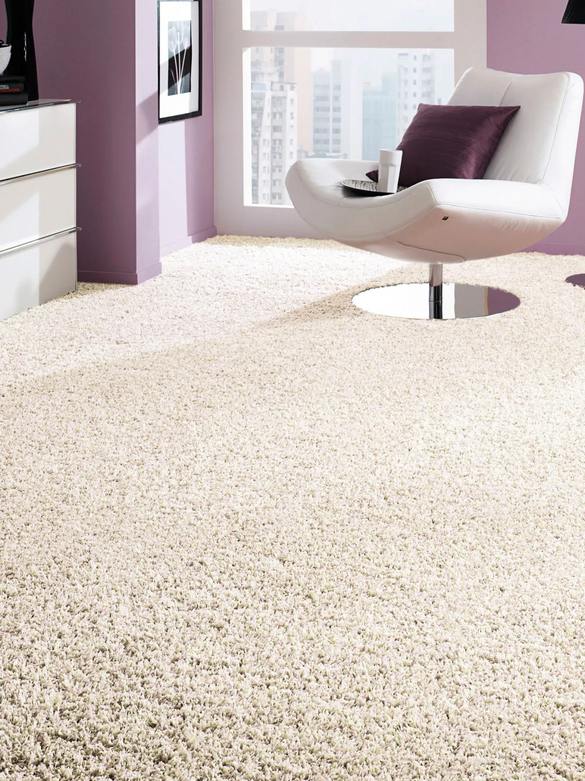 Luxury Shaggy Langflor-Teppichboden, Weiss 060