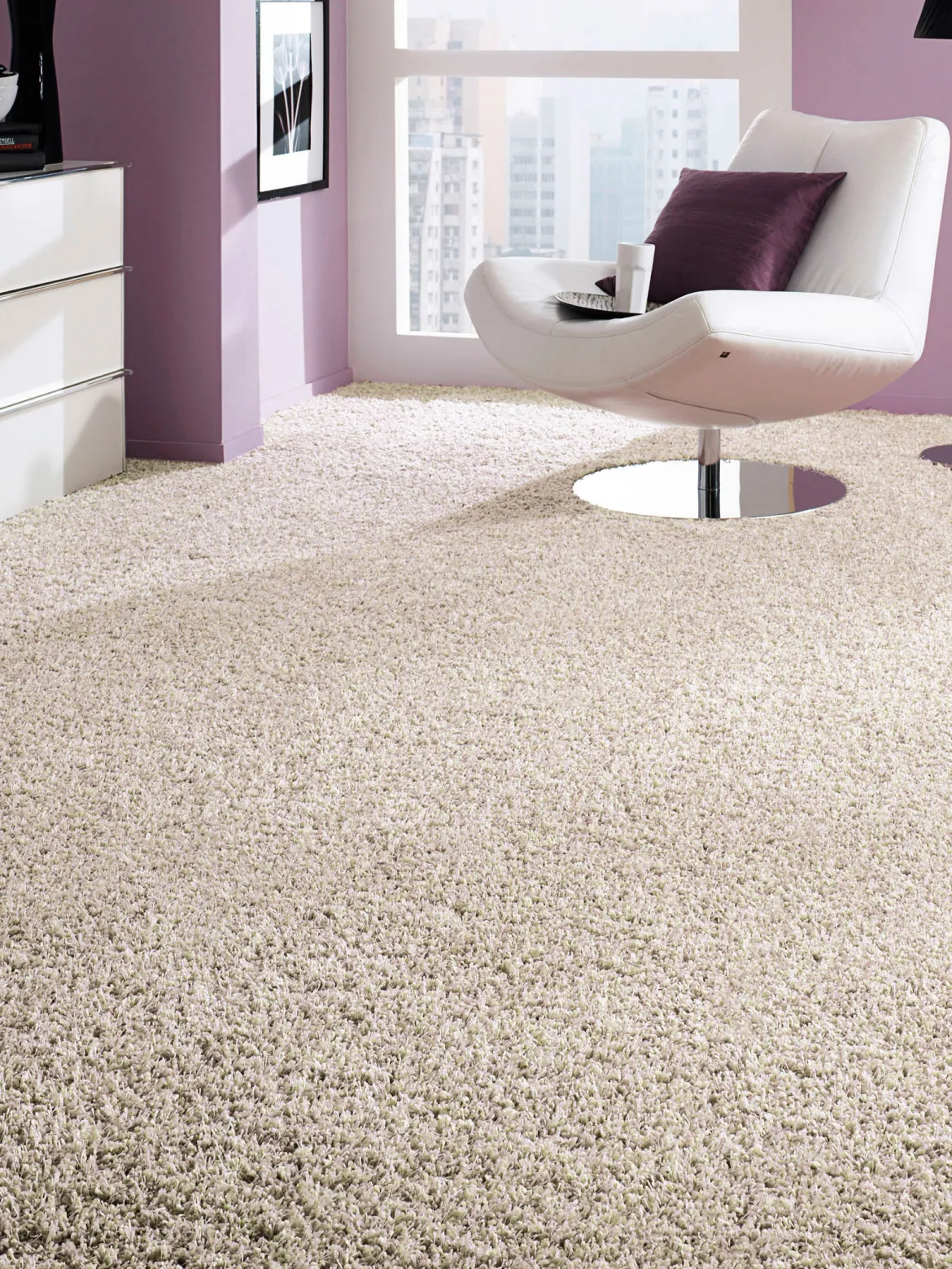 Luxury Shaggy Langflor-Teppichboden, Creme 086