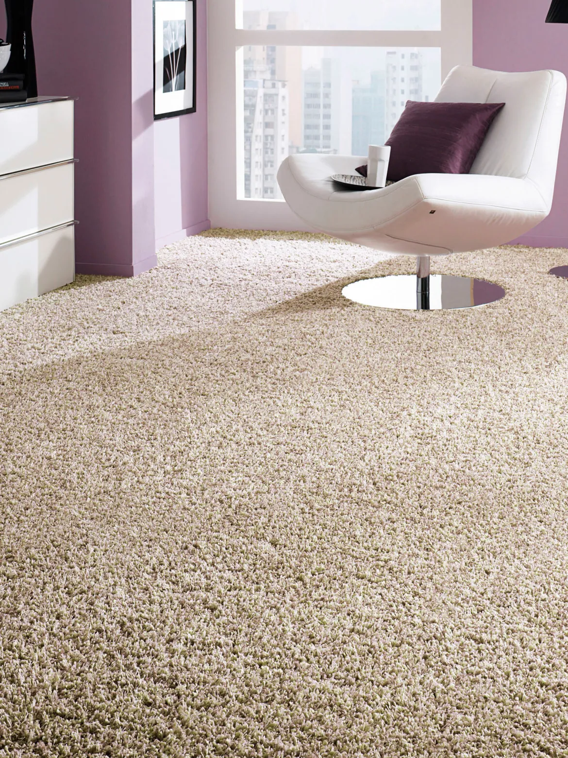 Luxury Shaggy Langflor-Teppichboden, Beige 056