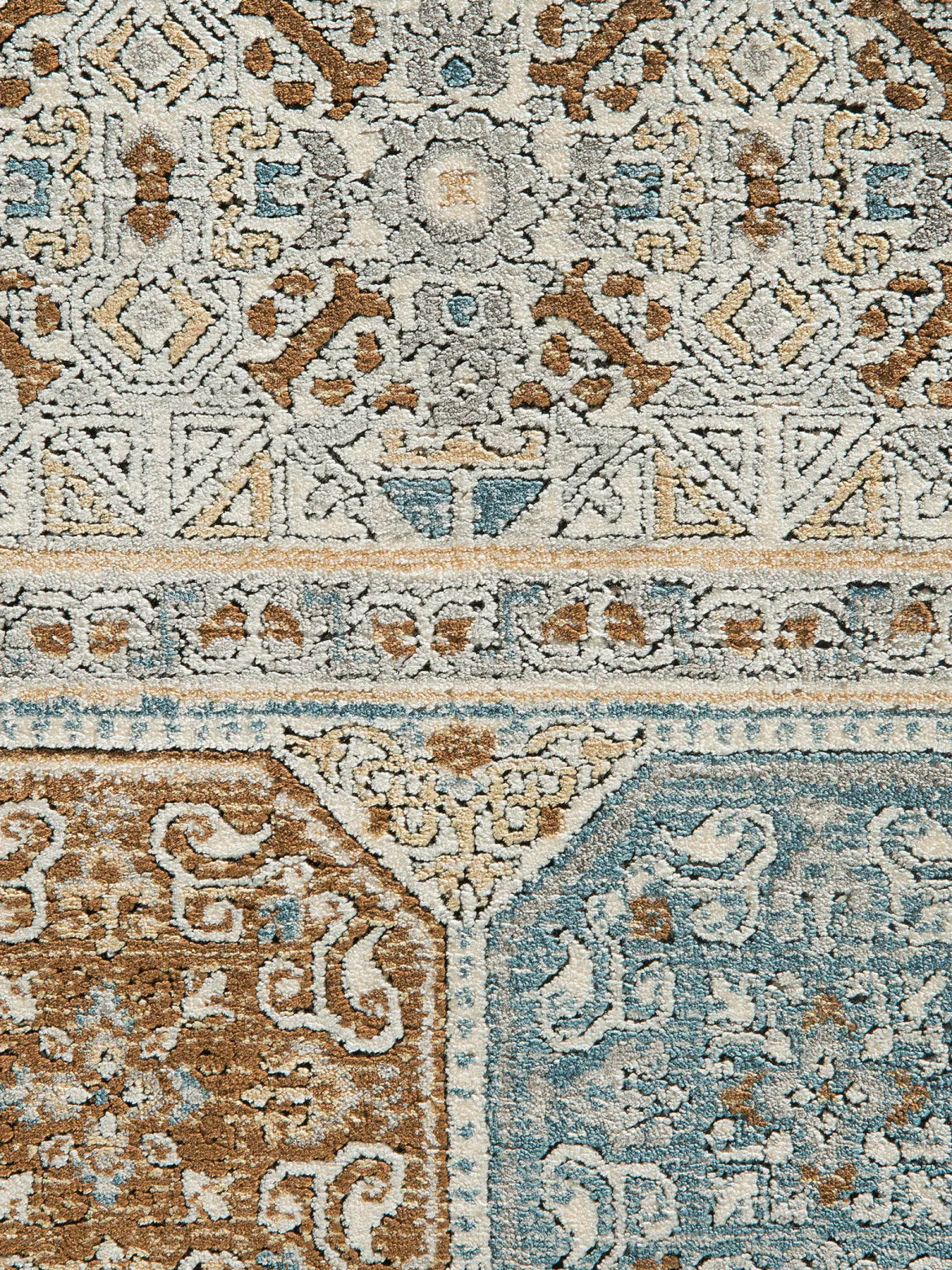 Mamaras Vintage-Teppich, Blau/Gold/Silber