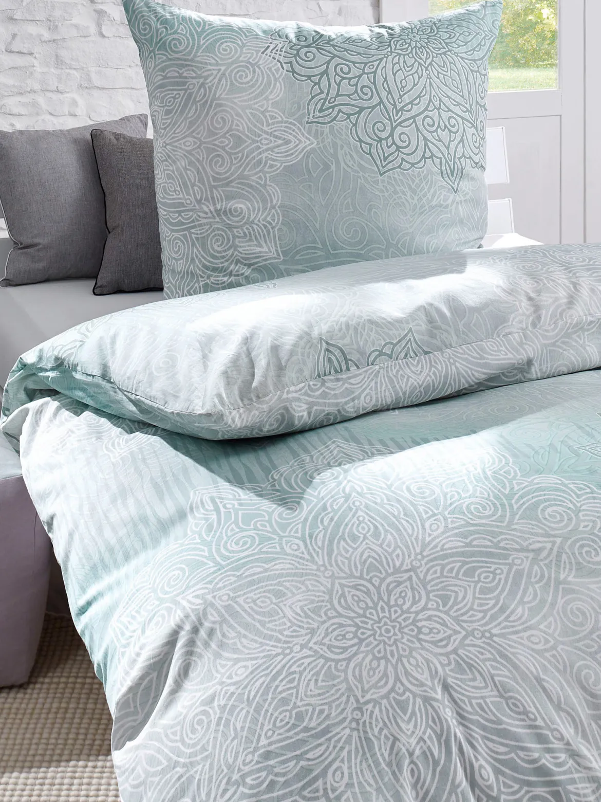 Mandala Renforcé-Bettwäsche, Eggshell Blue