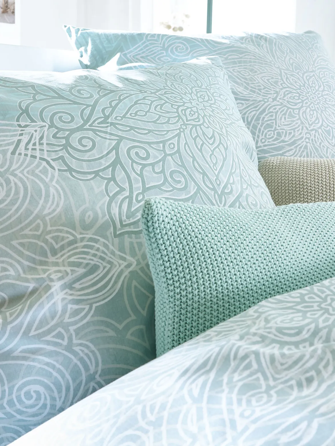 Mandala Renforcé-Bettwäsche, Eggshell Blue