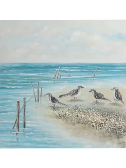 Möwen am Strand Leinwand-handgemalt, Hellblau
