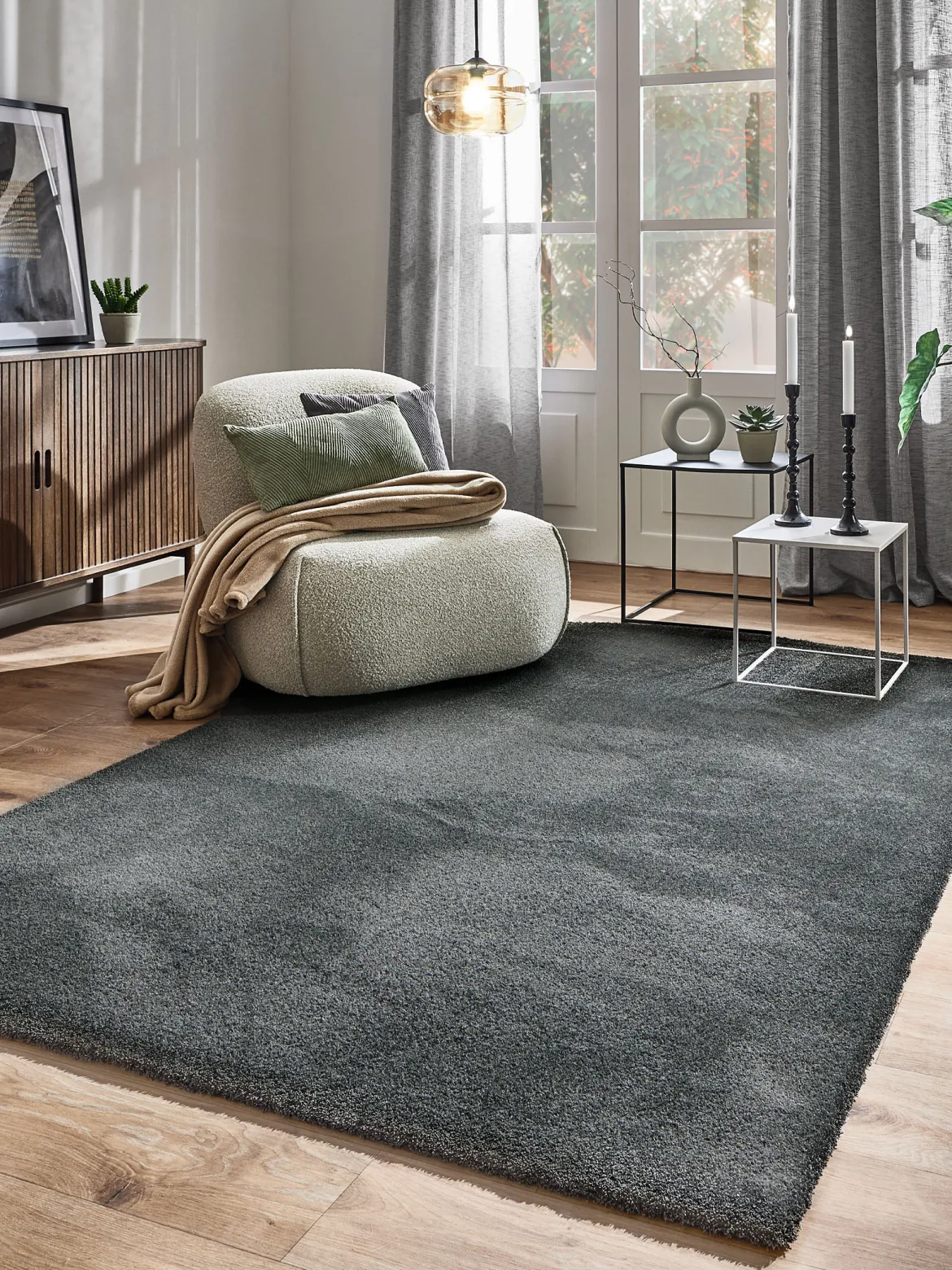 Sensation Hochflor-Teppich, Dunkelgrau