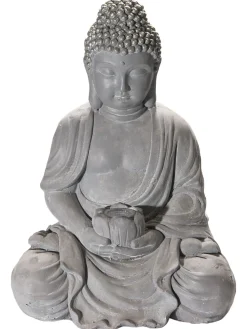 Sitzender Buddha Figur, Hellgrau