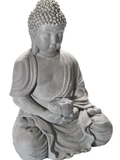 Sitzender Buddha Figur, Hellgrau