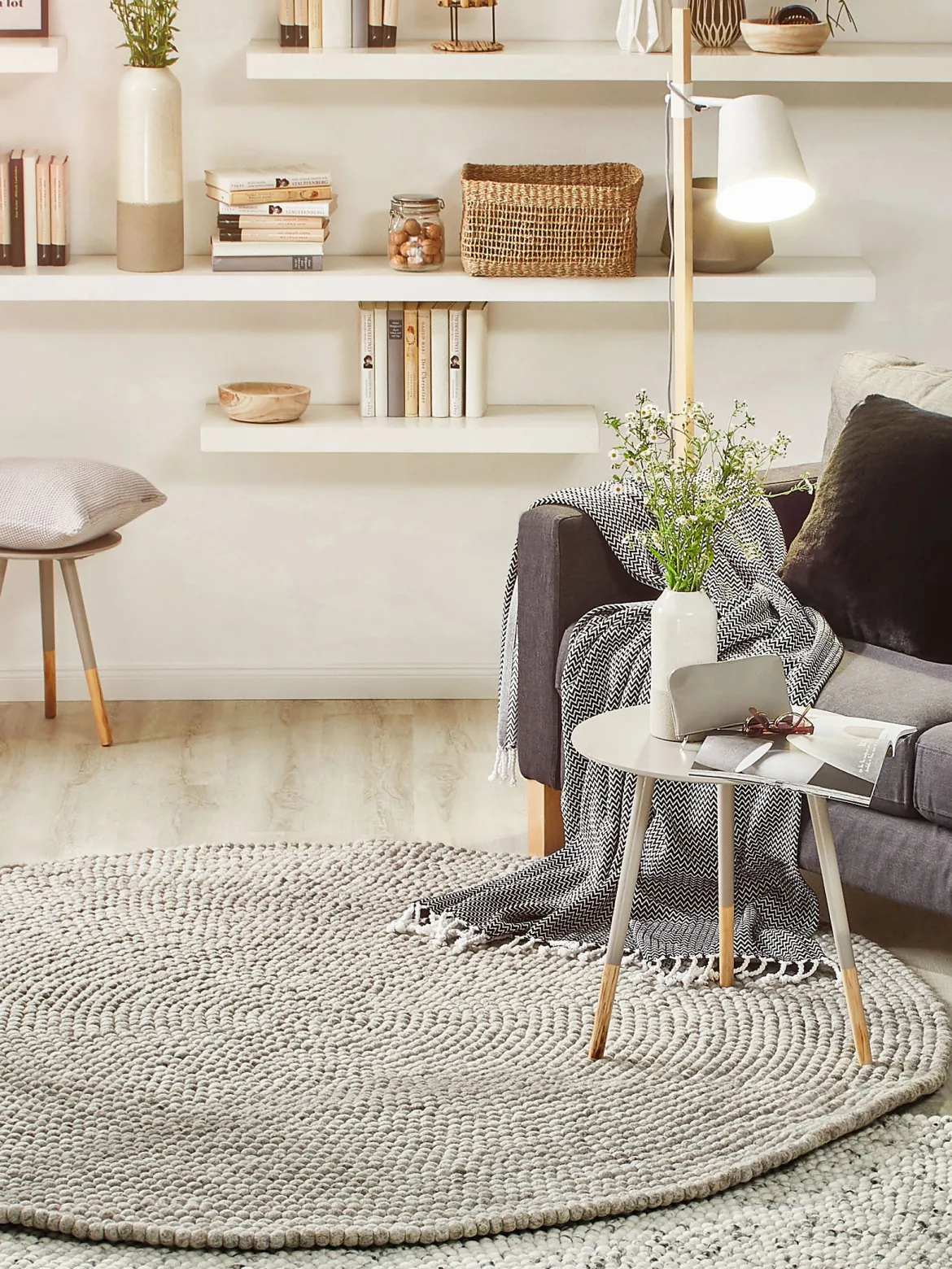 Smedby Filzkugel-Teppich, Stone Grey