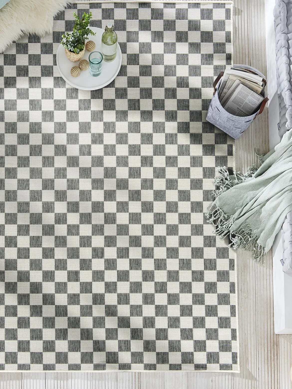 Waikato Outdoor-Teppich, Grau-Weiss