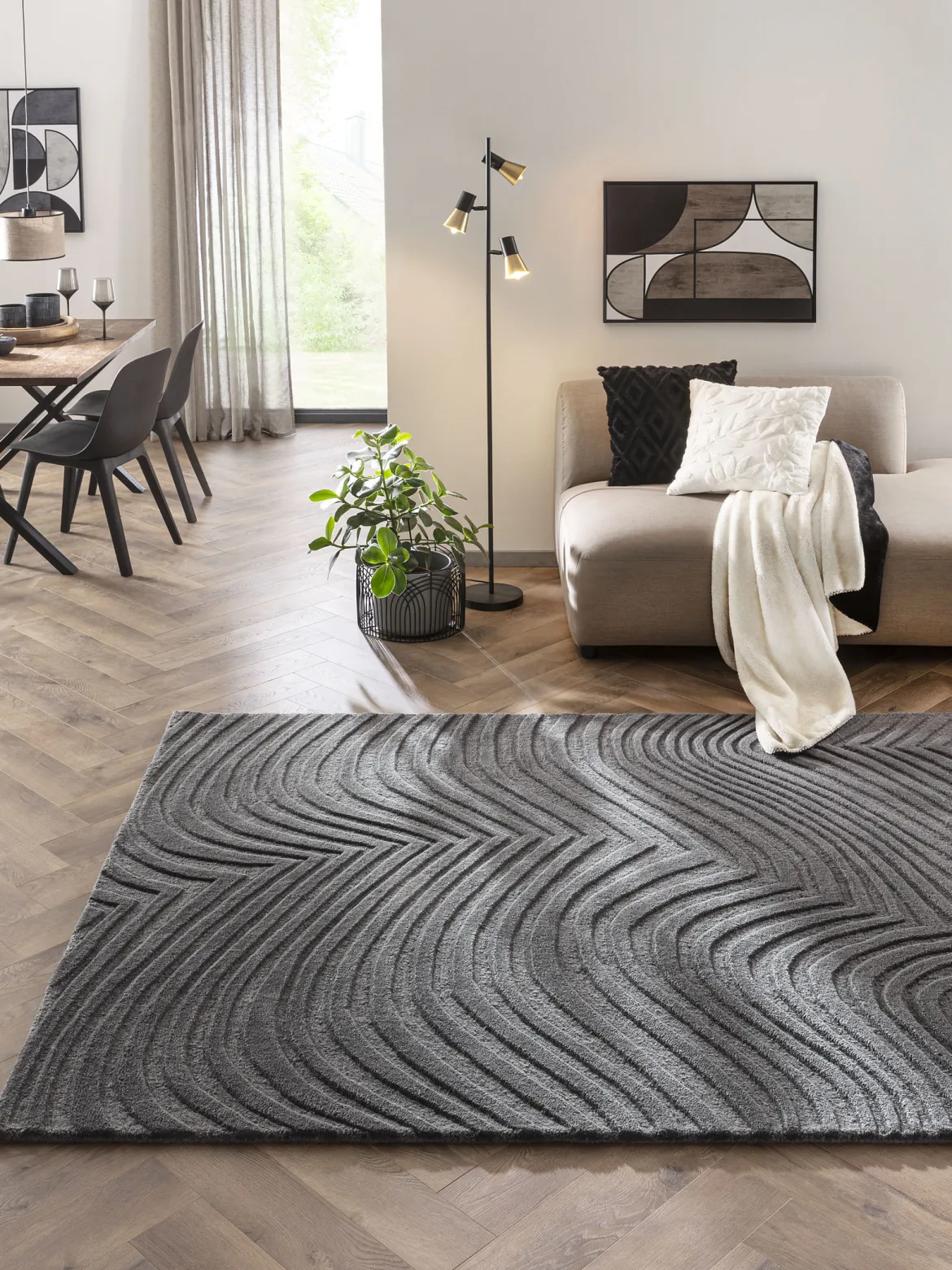 Wavy Woll-Teppich, Dark Grey