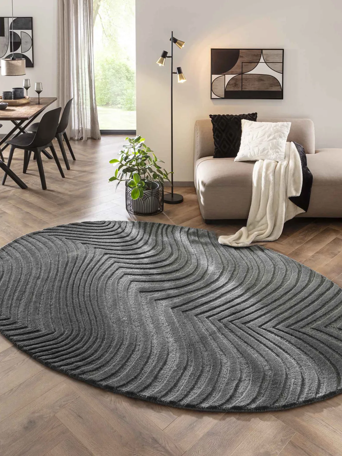 Wavy Woll-Teppich, Dark Grey